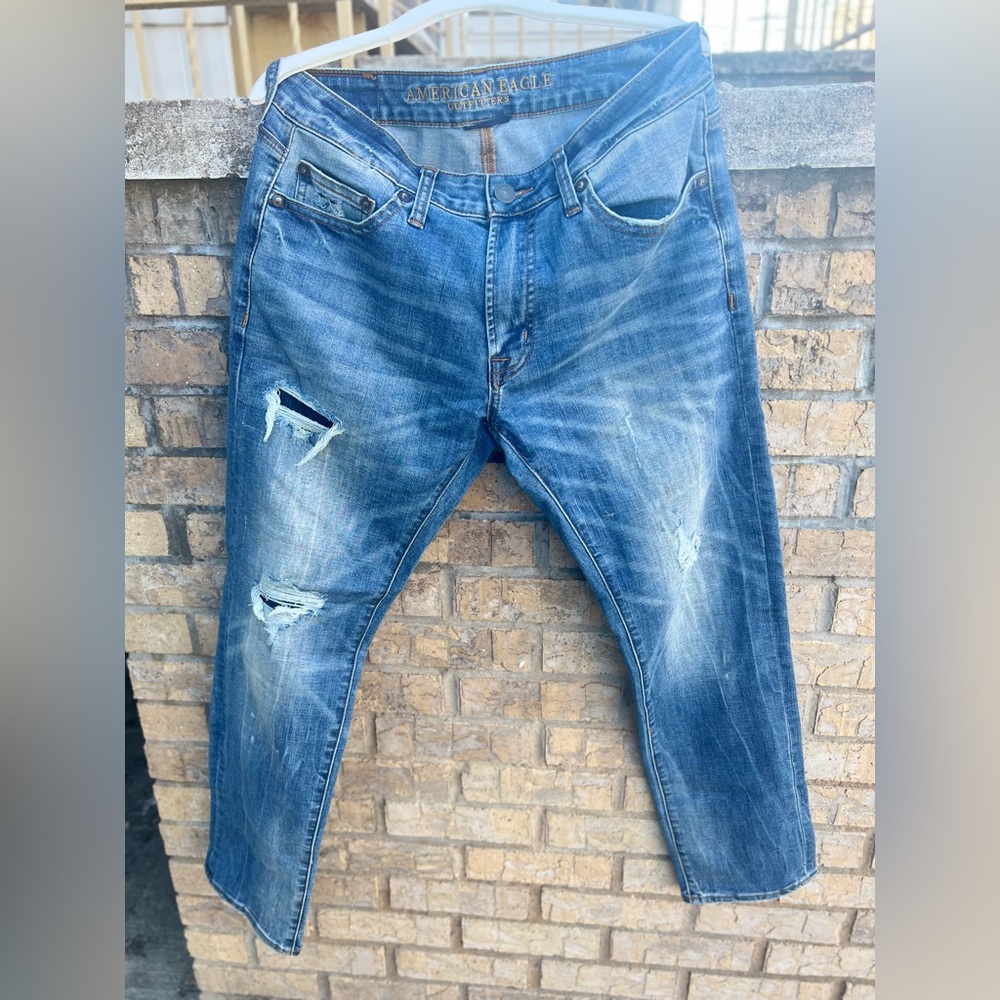 American Eagle Outfitters Men's Distressed Blue Ripped Slim Jeans